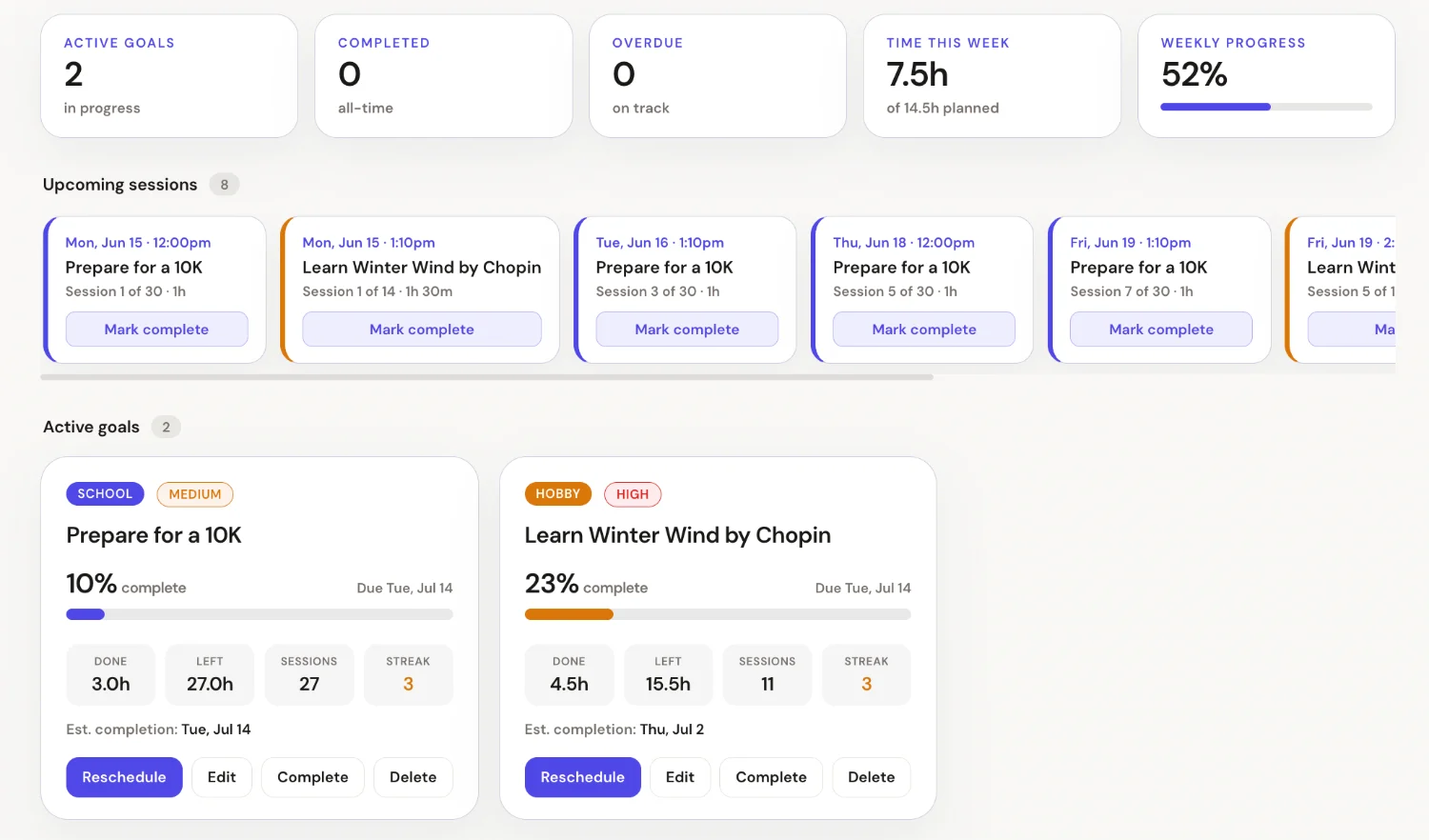 dayleap smart scheduling goals dashboard